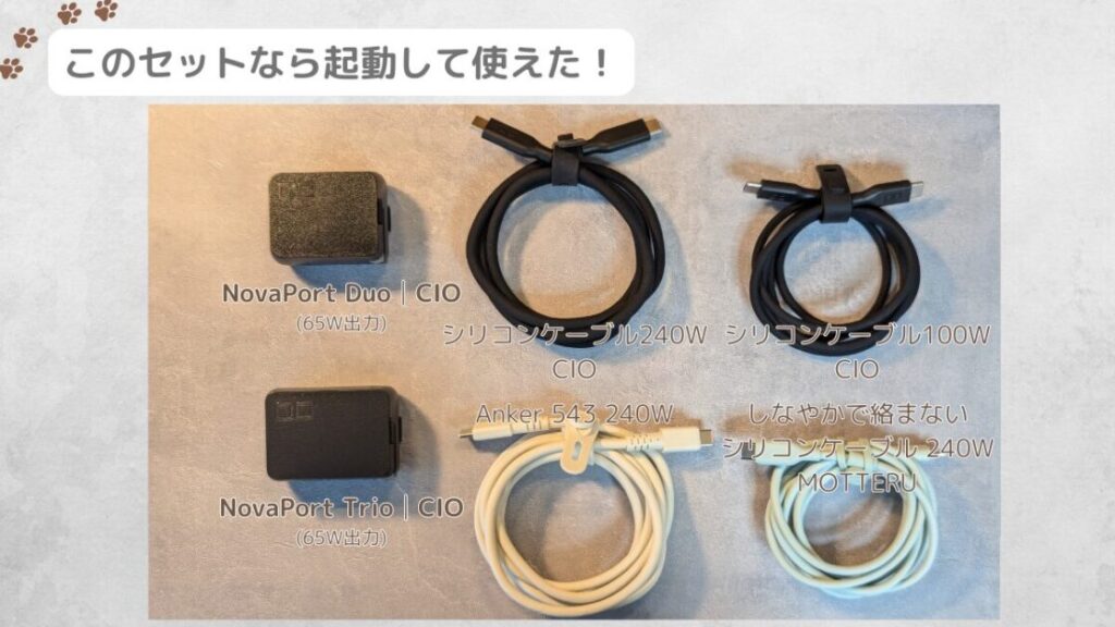 minisforum_um690pro_起動できる充電器とケーブルの組み合わせ