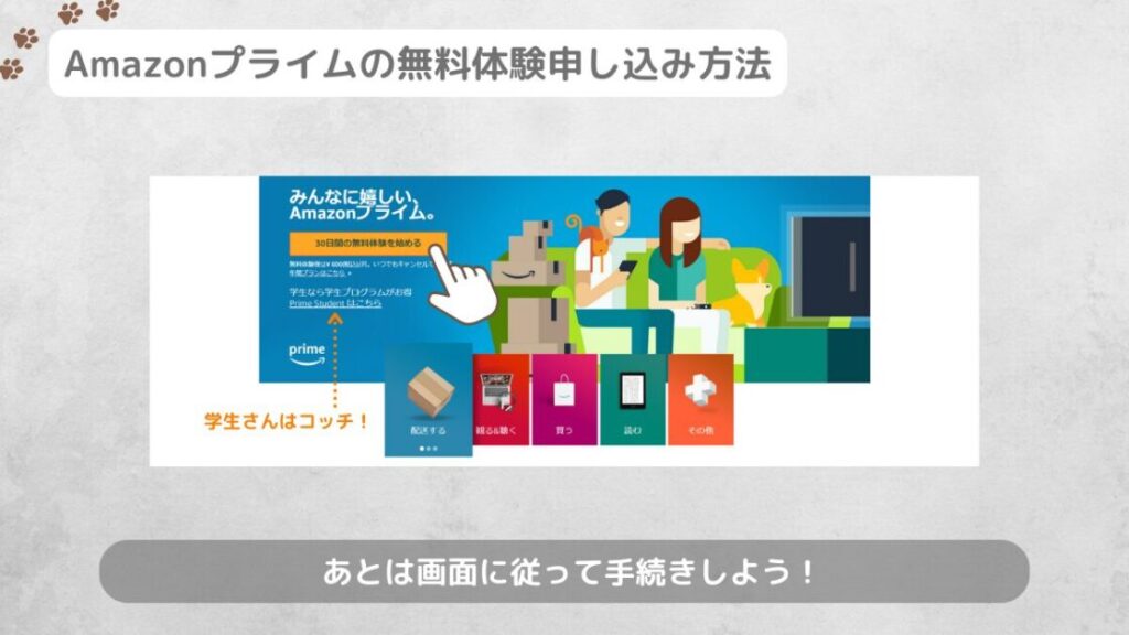 Amazonプライムの無料体験申し込み方法