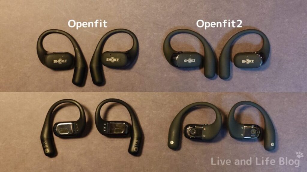 shokz openfit2 レビュー イヤホン外観の比較（Openfit vs. Openfit2）