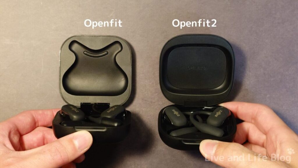 shokz openfit2 レビュー 充電ケース内側の比較（Openfit vs. Openfit2）