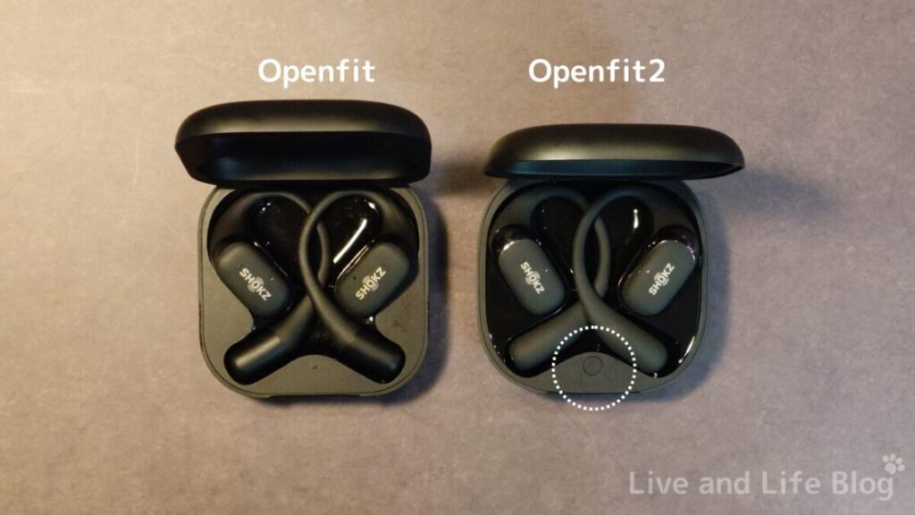 shokz openfit2 レビュー 充電ケースのボタン類比較（Openfit vs. Openfit2）